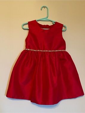 Skatie Red Satin Jewel-Waist Party Dress